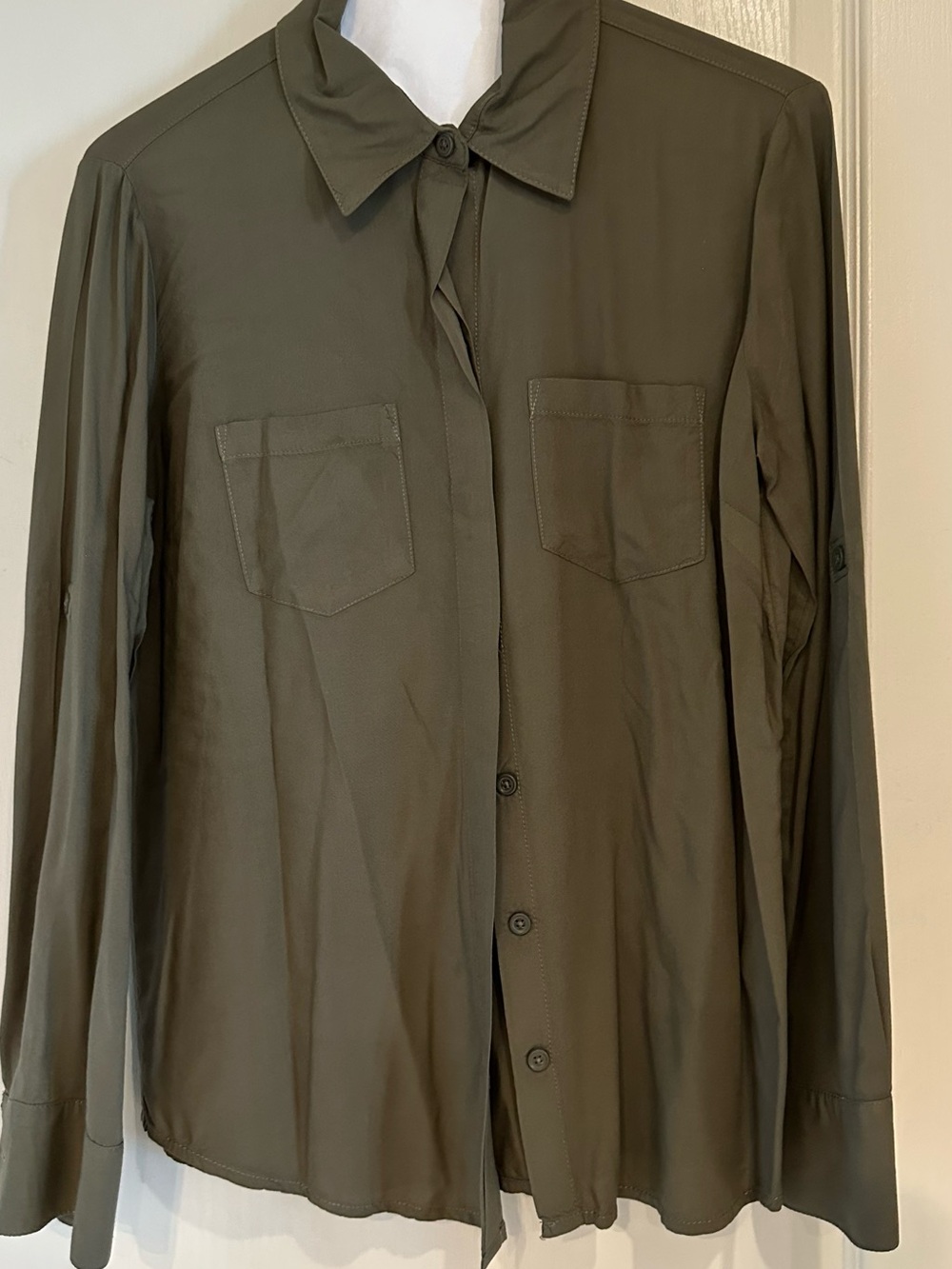 beachlunchlounge Olive Green Button-Up Blouse